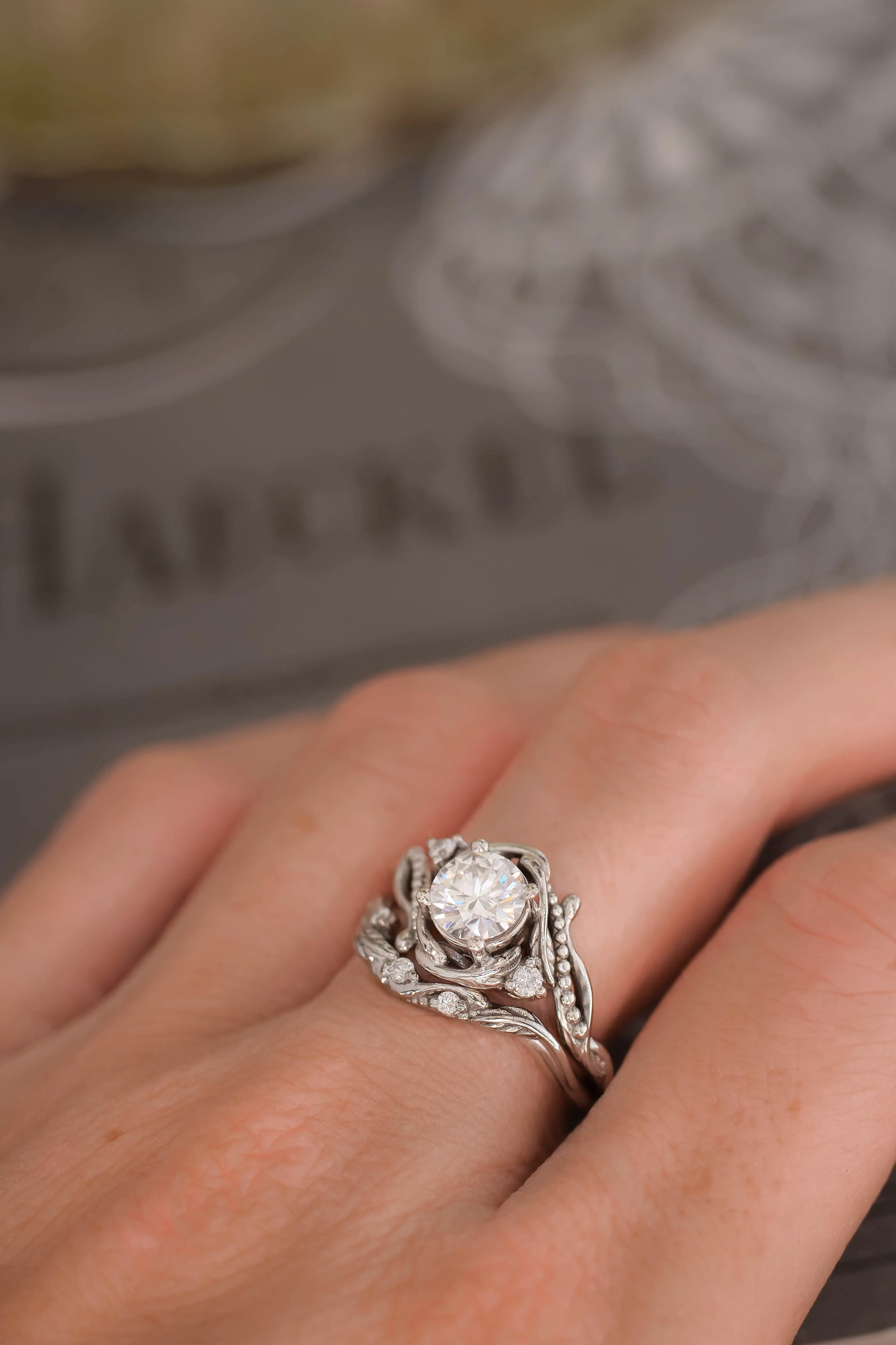 1 carat moissanite bridal ring set / Undina