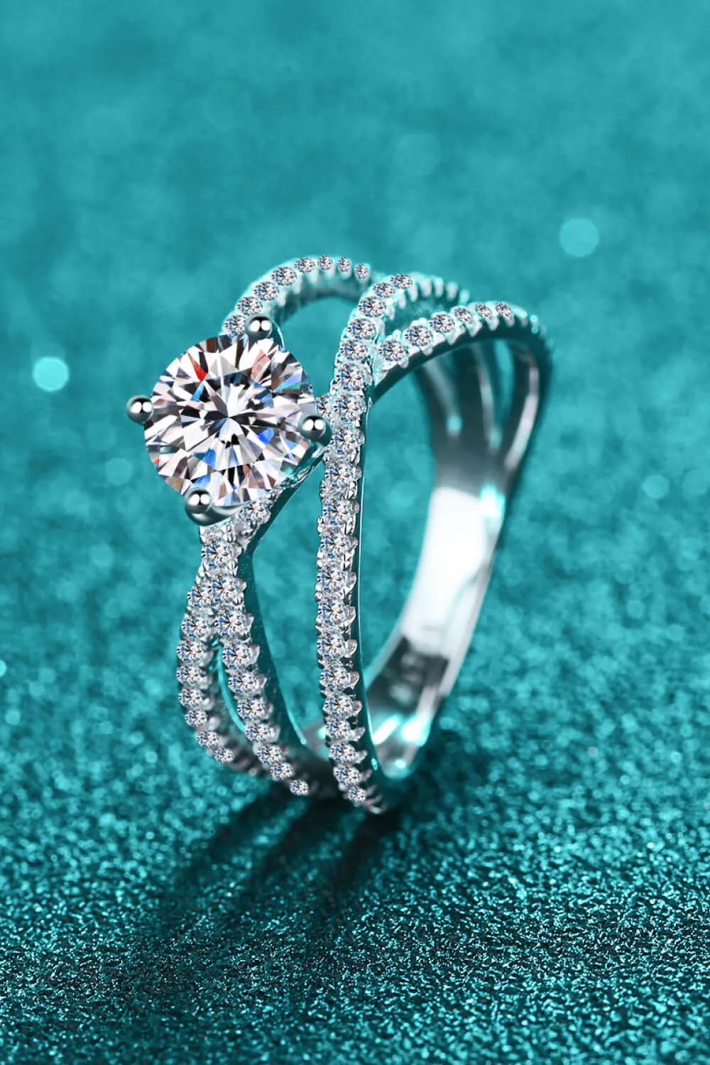 1 Ct Moissanite Crisscross Ring in Silver
