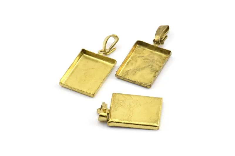 10 Vintage Raw Brass Rectangle Pendant And Earring Setting With 16x12mm Cameo Base Y275