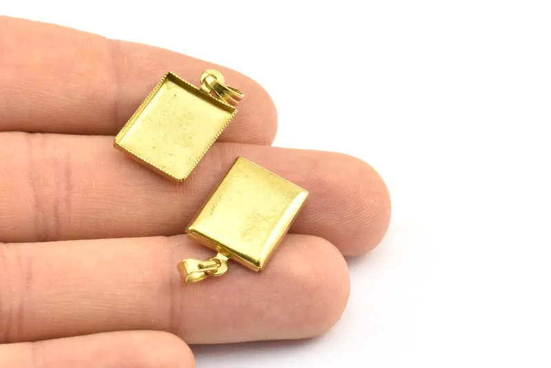10 Vintage Raw Brass Rectangle Pendant And Earring Setting With 16x12mm Cameo Base Y275