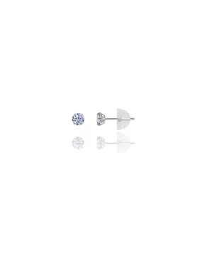 14K White Gold 3MM Round CZ Pushback Stud Earrings
