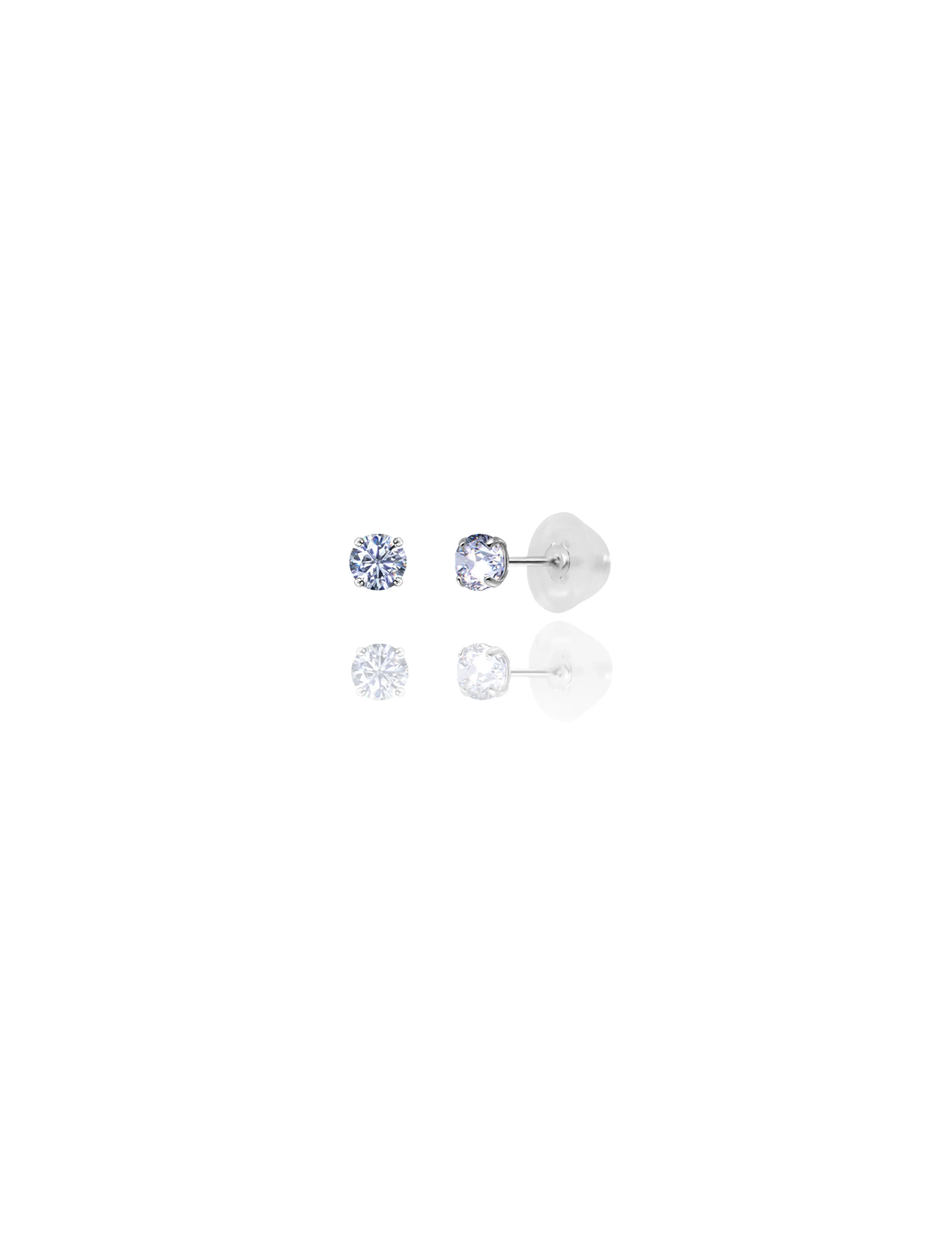 14K White Gold 3MM Round CZ Pushback Stud Earrings