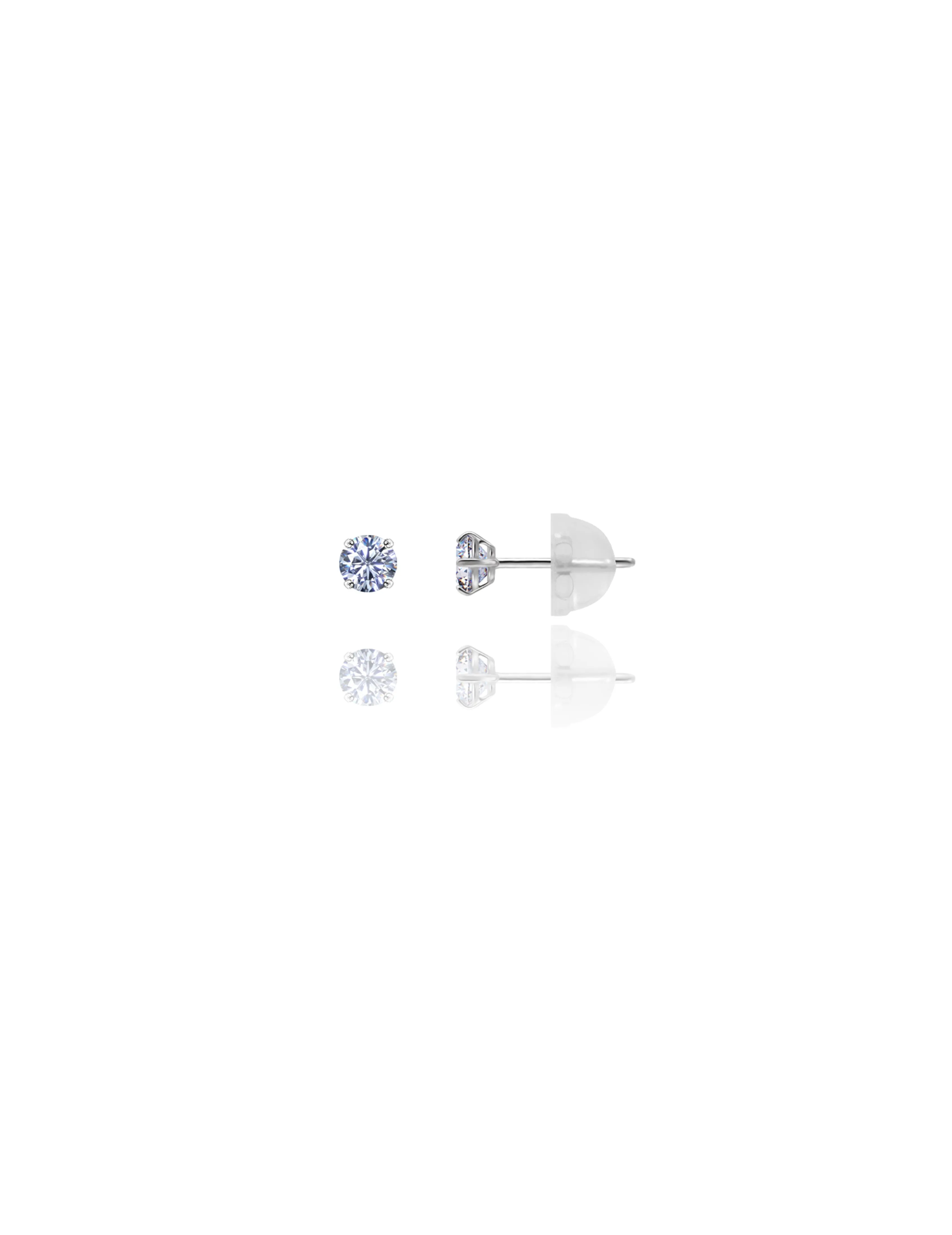 14K White Gold 3MM Round CZ Pushback Stud Earrings