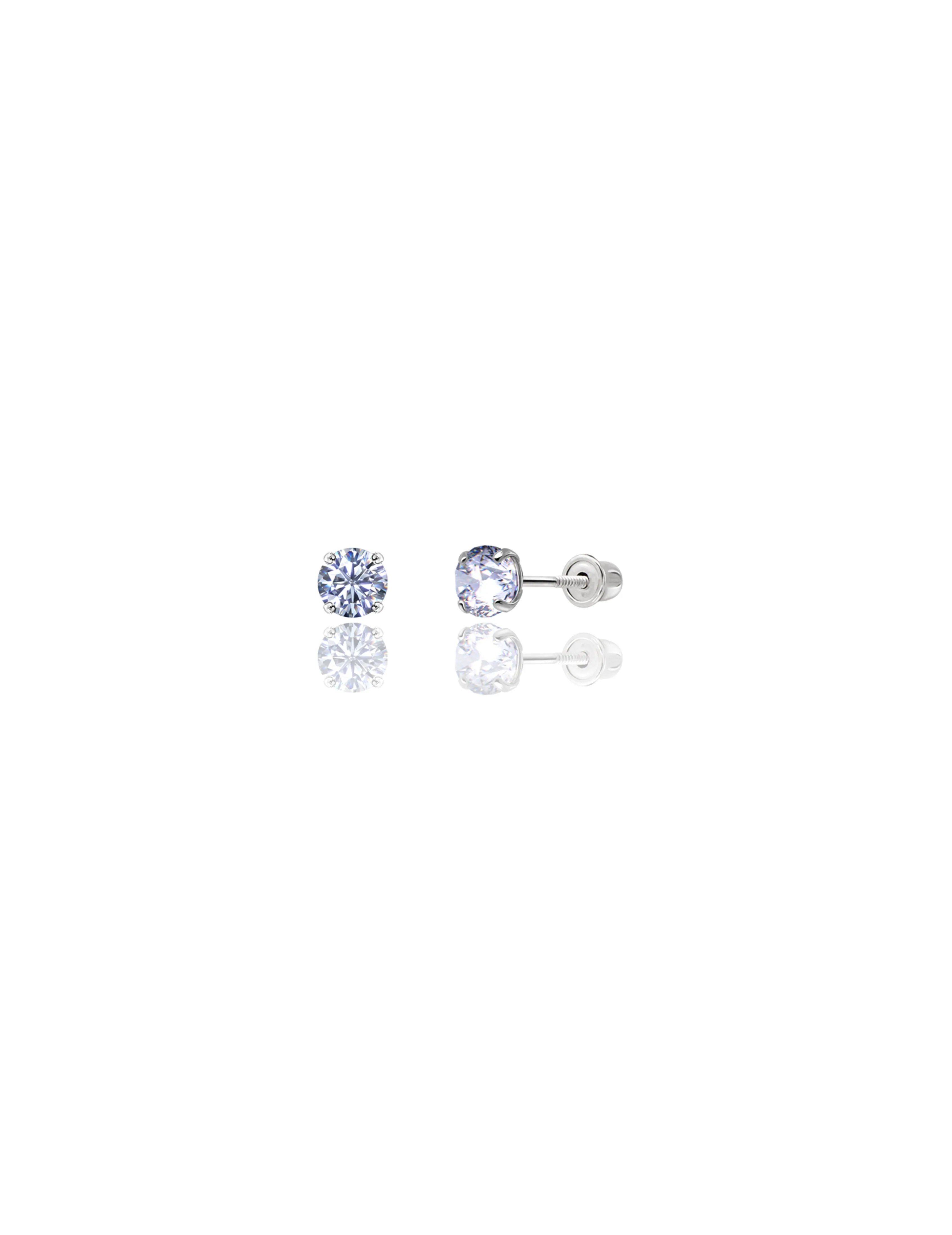 14K White Gold 4MM Round CZ Screwback Stud Earrings