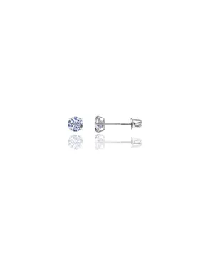 14K White Gold 4MM Round CZ Screwback Stud Earrings