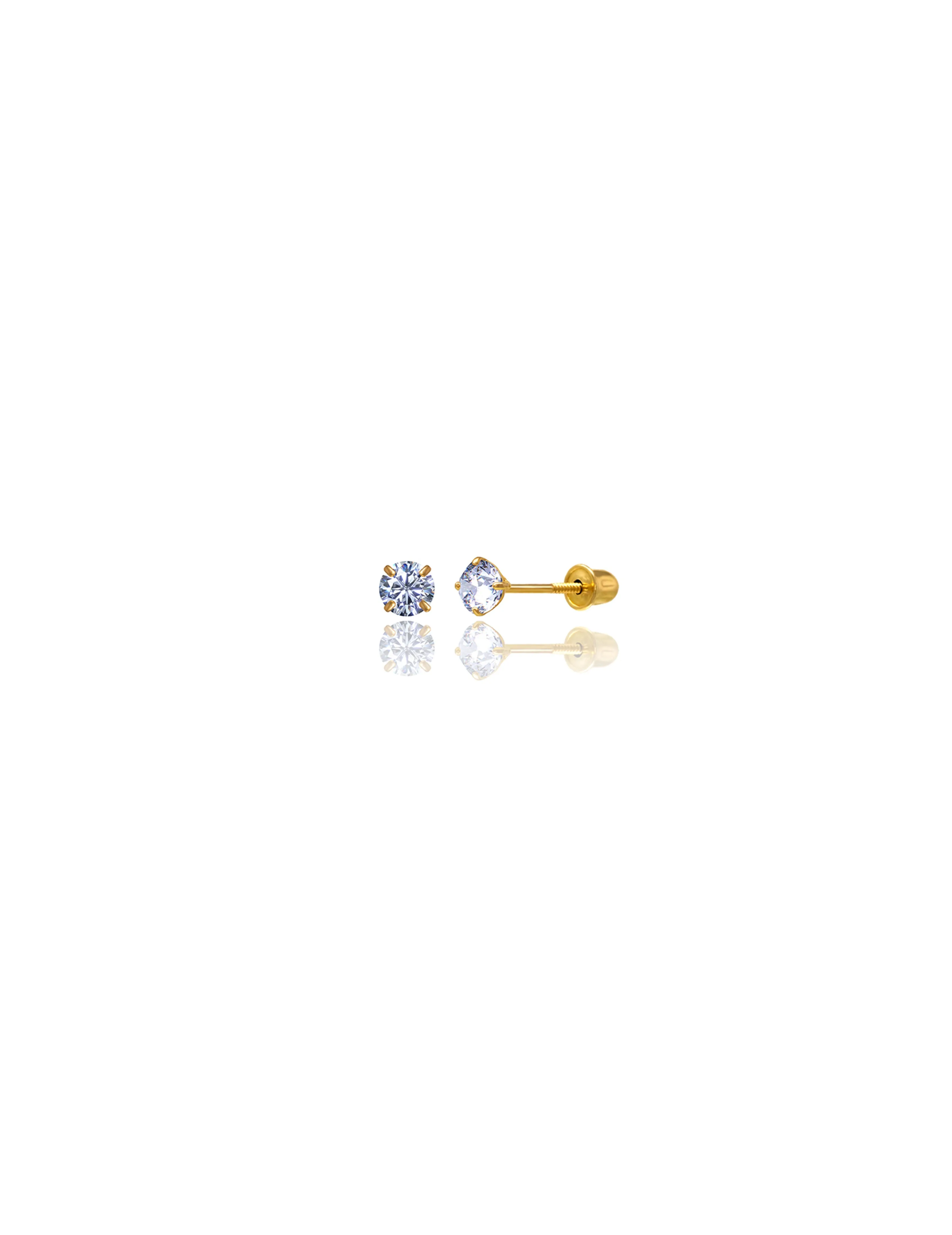 14K Yellow Gold 3MM Round CZ Screwback Stud Earrings