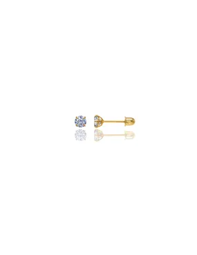 14K Yellow Gold 3MM Round CZ Screwback Stud Earrings