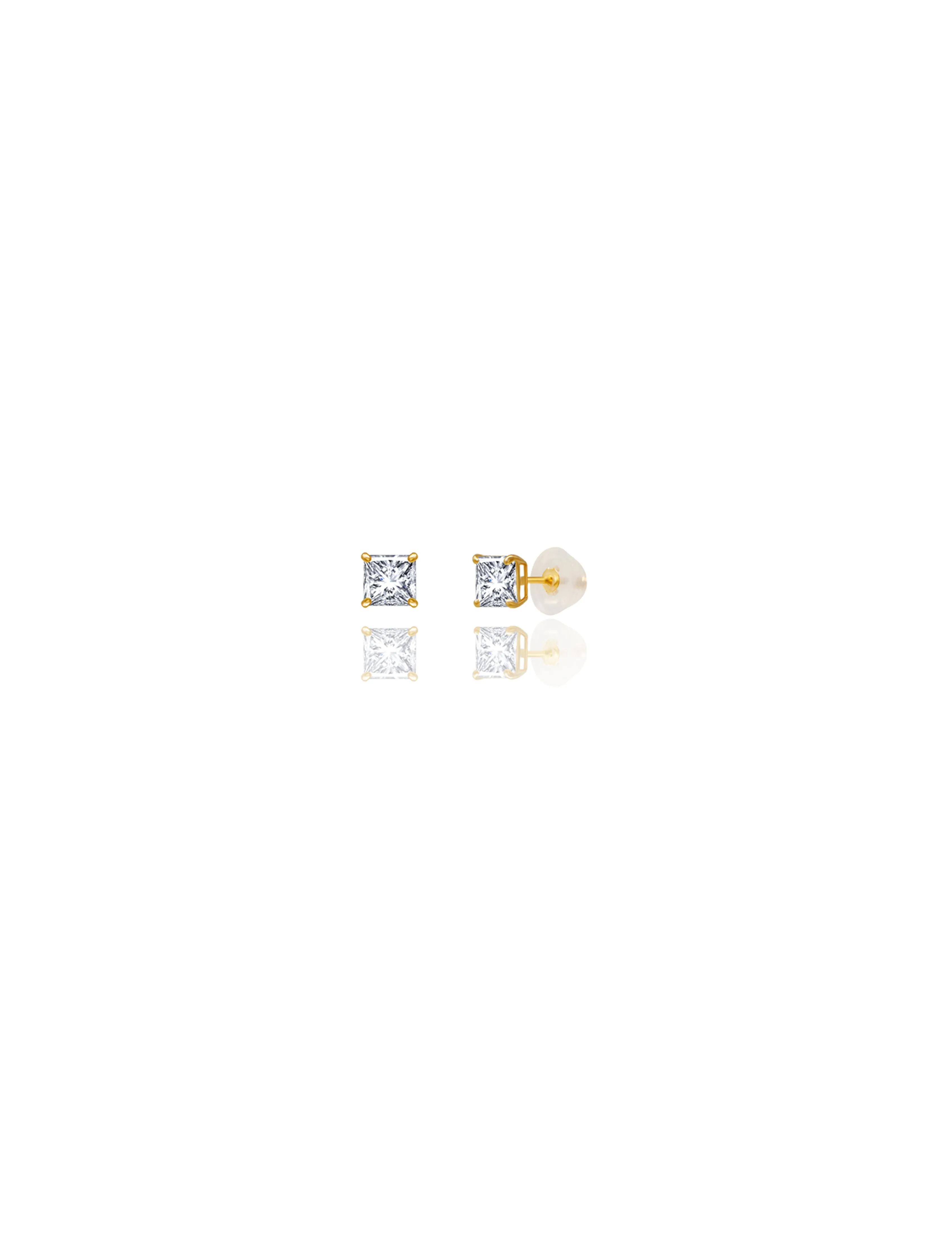 14K Yellow Gold 4MM Square CZ Pushback Stud Earrings
