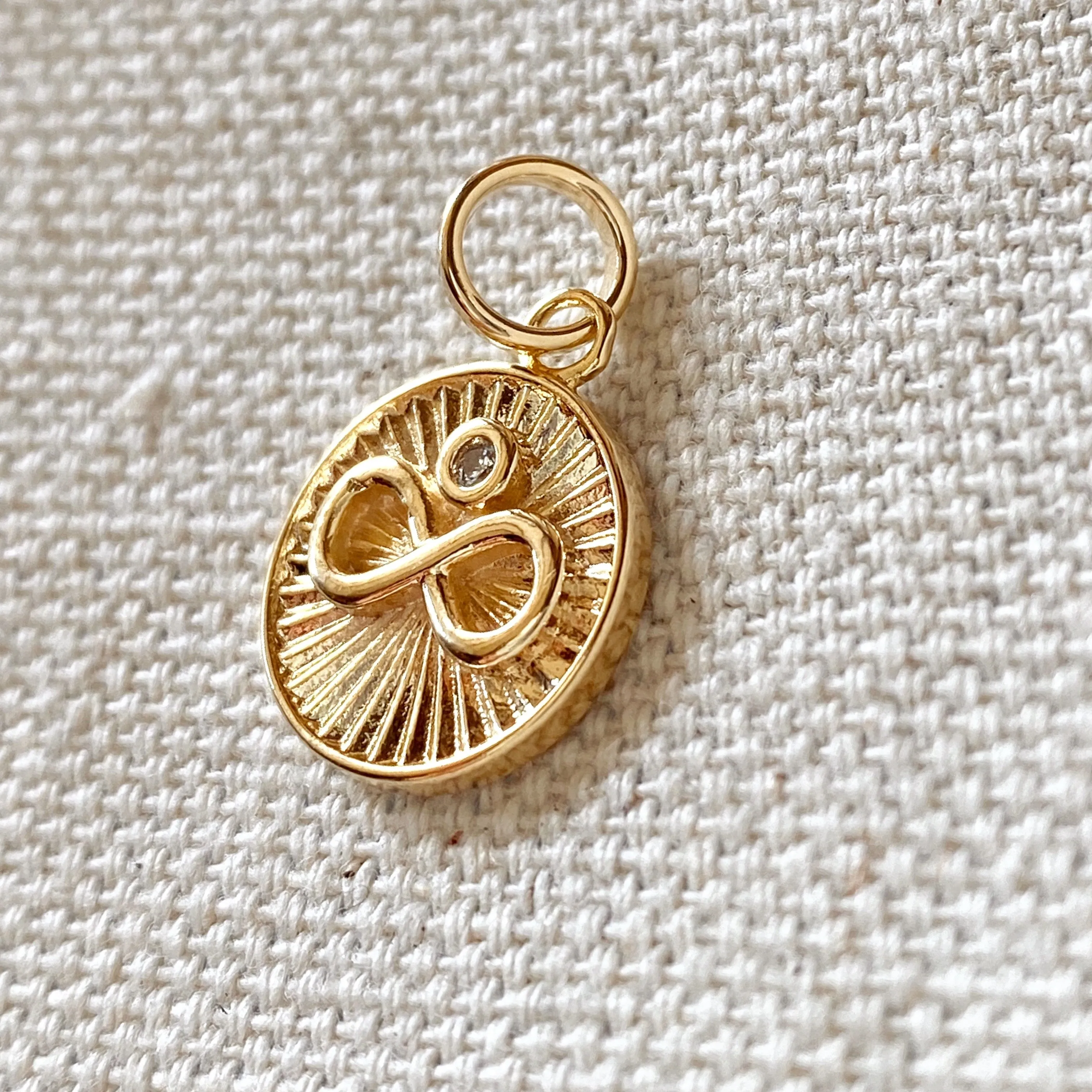 18k Gold Filled Infinity Charm Spokes From Center to Edges Pendant Solitaire Cubic Zirconia