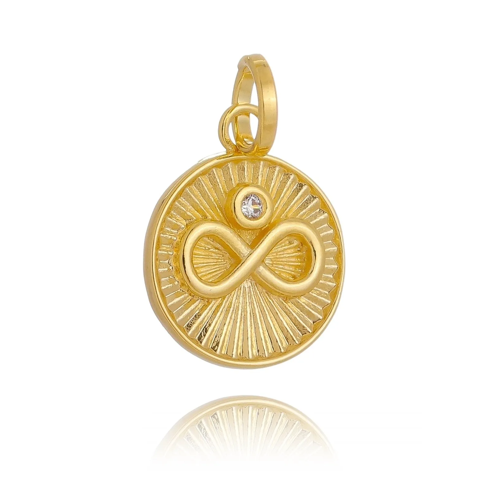 18k Gold Filled Infinity Charm Spokes From Center to Edges Pendant Solitaire Cubic Zirconia