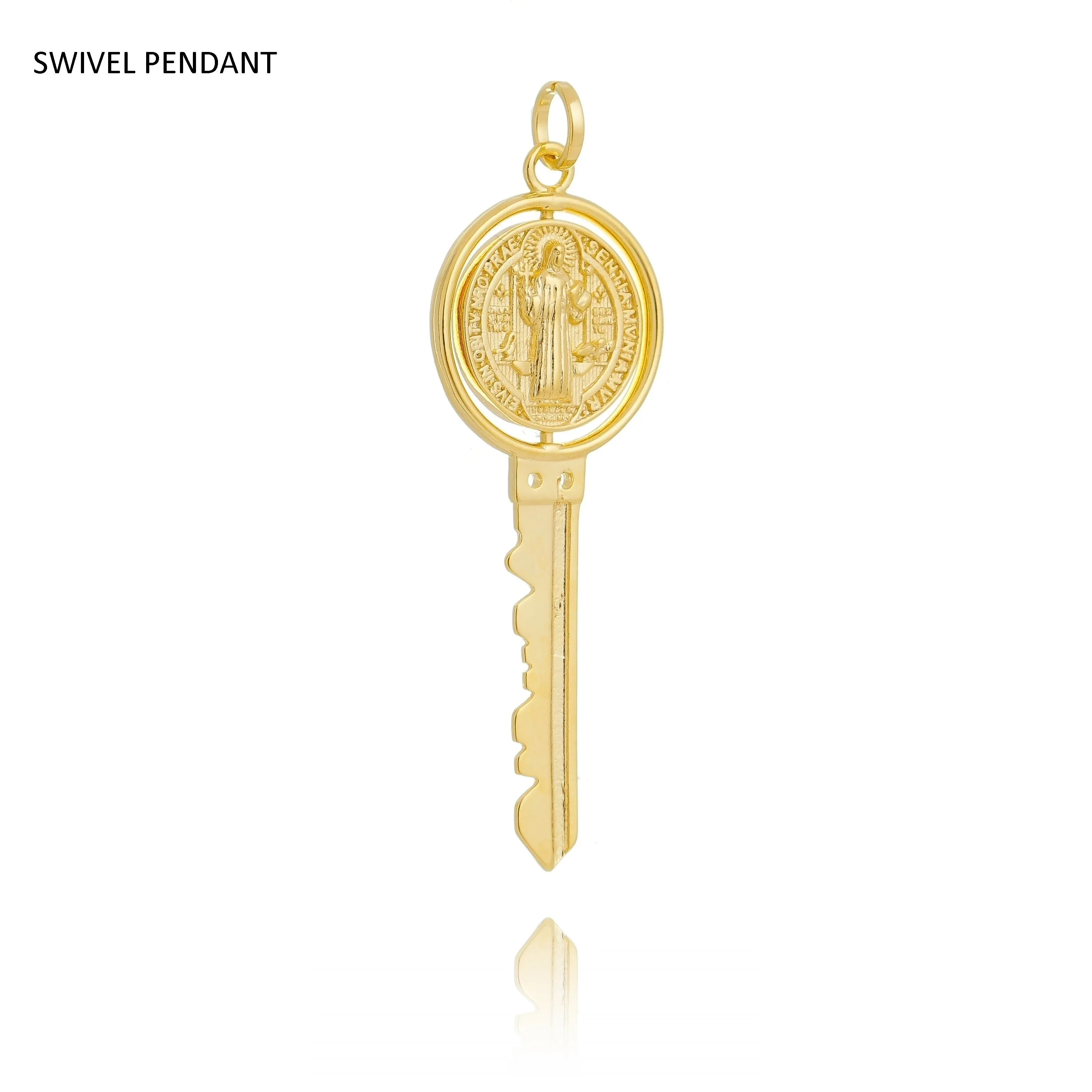 18k Gold Filled Key Pendant Featuring Swivel Medal Of St. Benedict