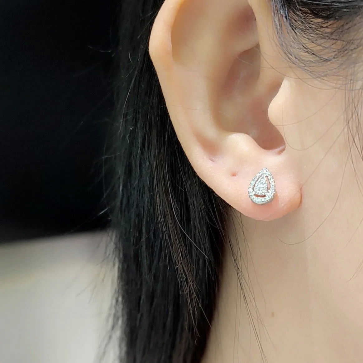 .20 CT Mini Pear Illusion Diamond Stud Earrings 14K White Gold