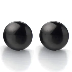 2pcs 10MM Magnetic Black Circle Stud Earrings for Men Women, Non-Piercing Clip On Steel Fake Ear Plugs