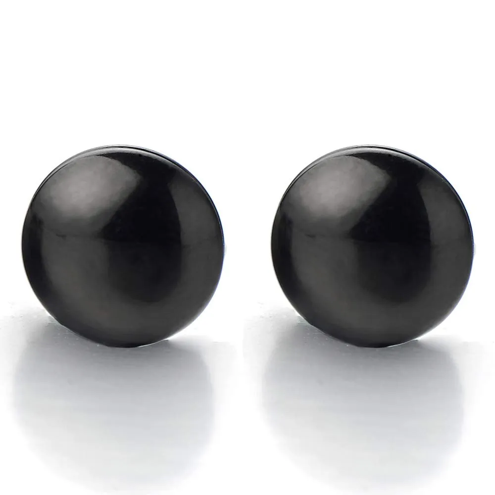 2pcs 10MM Magnetic Black Circle Stud Earrings for Men Women, Non-Piercing Clip On Steel Fake Ear Plugs