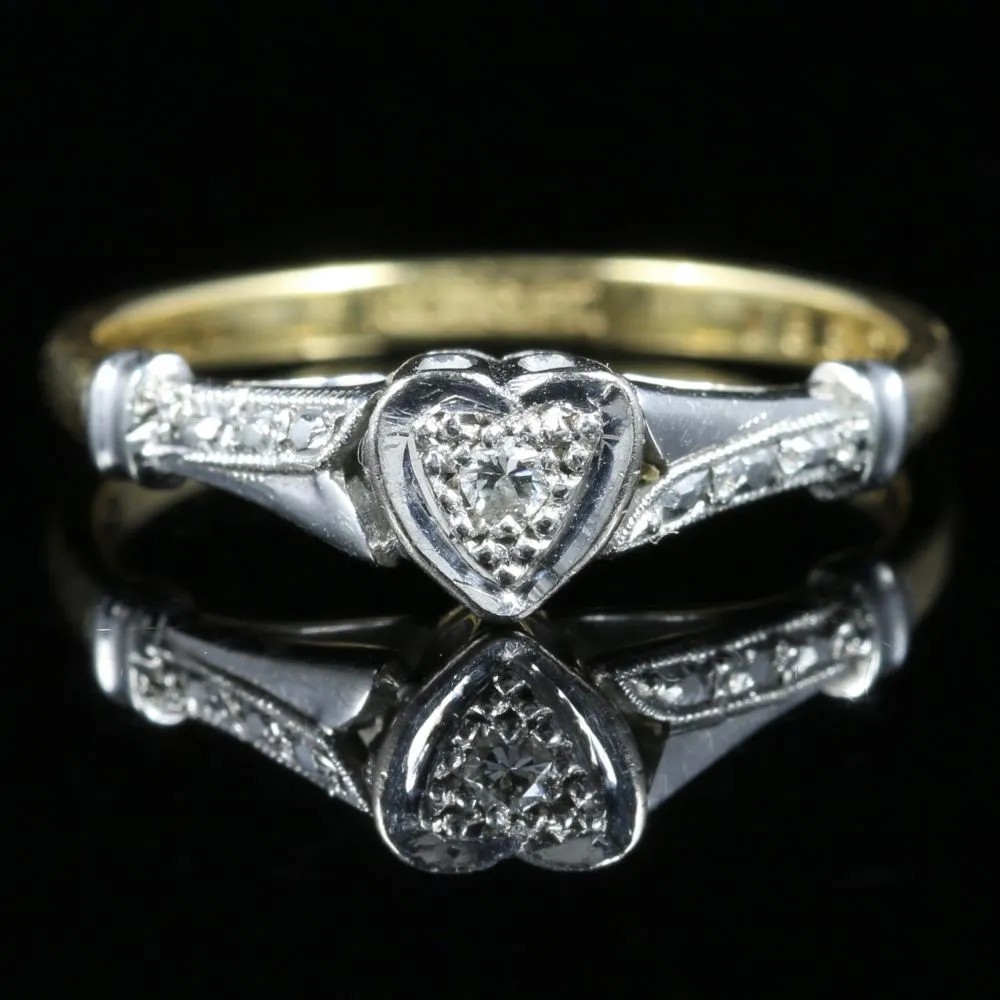 Antique Edwardian Heart Diamond Engagement Ring Circa 1915