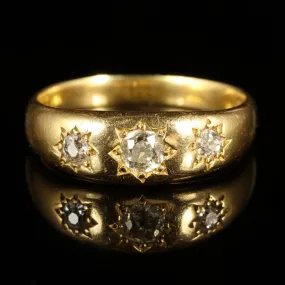 Antique Victorian 0.40Ct Diamond 18Ct Yellow Gold Trilogy Ring Unisex