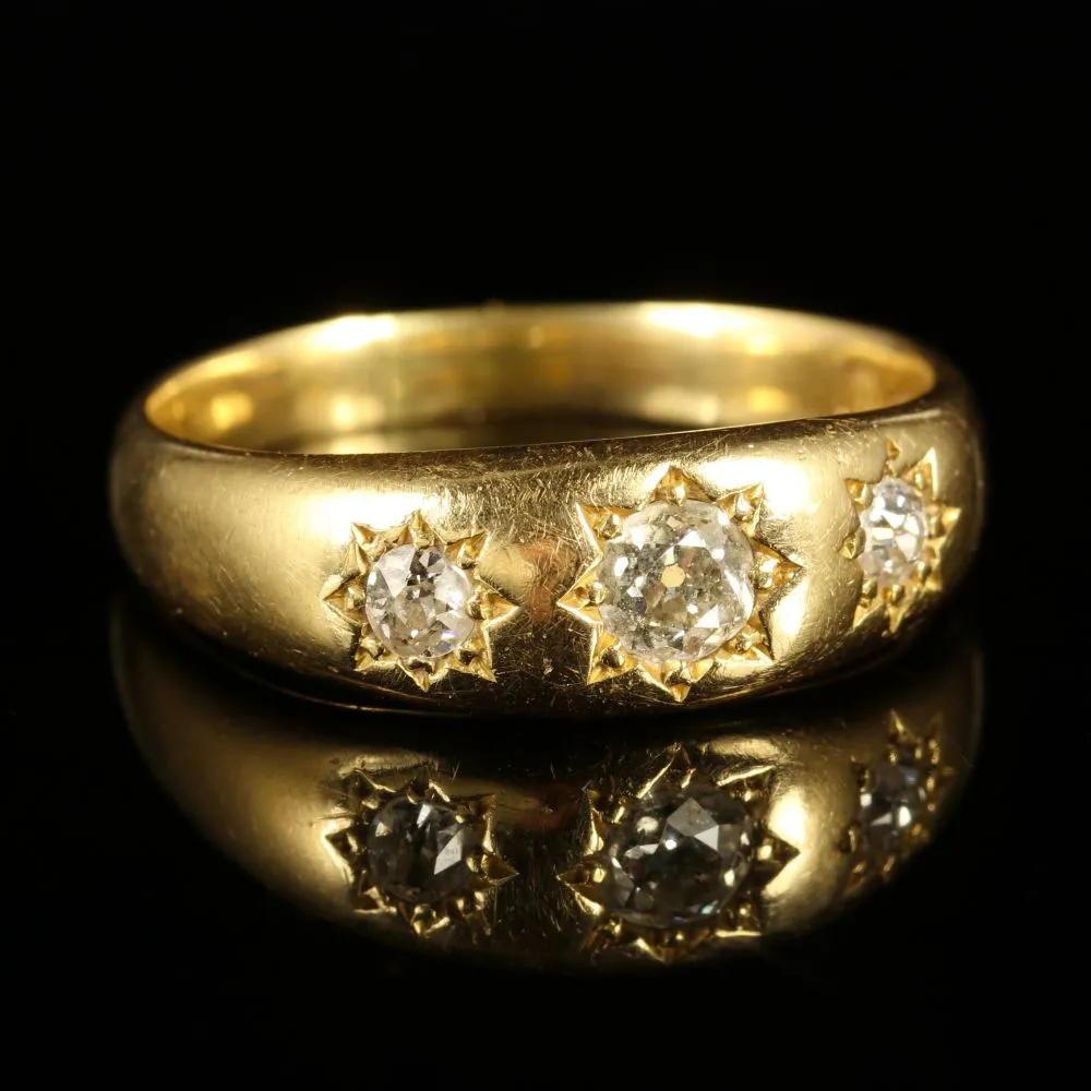 Antique Victorian 0.40Ct Diamond 18Ct Yellow Gold Trilogy Ring Unisex