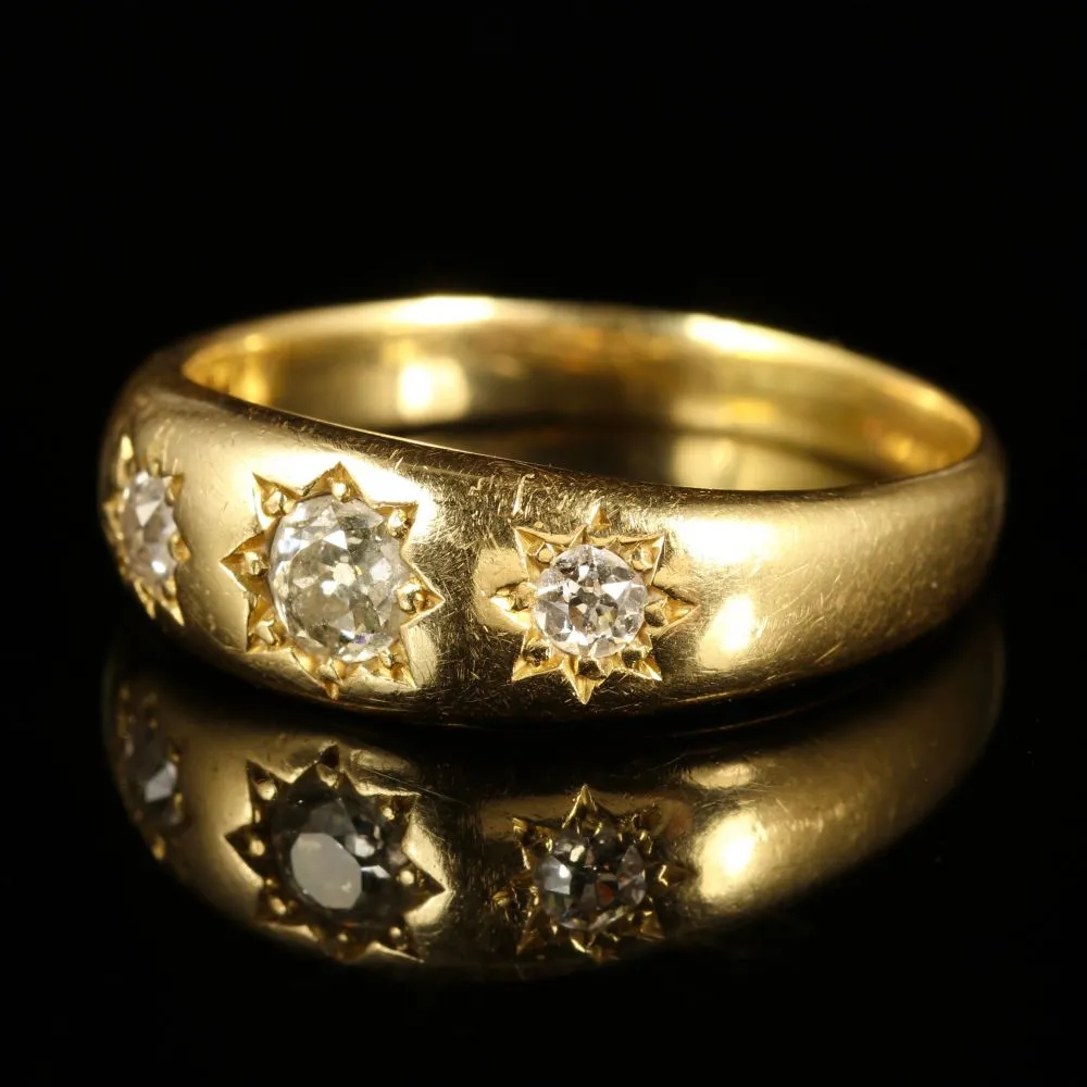 Antique Victorian 0.40Ct Diamond 18Ct Yellow Gold Trilogy Ring Unisex