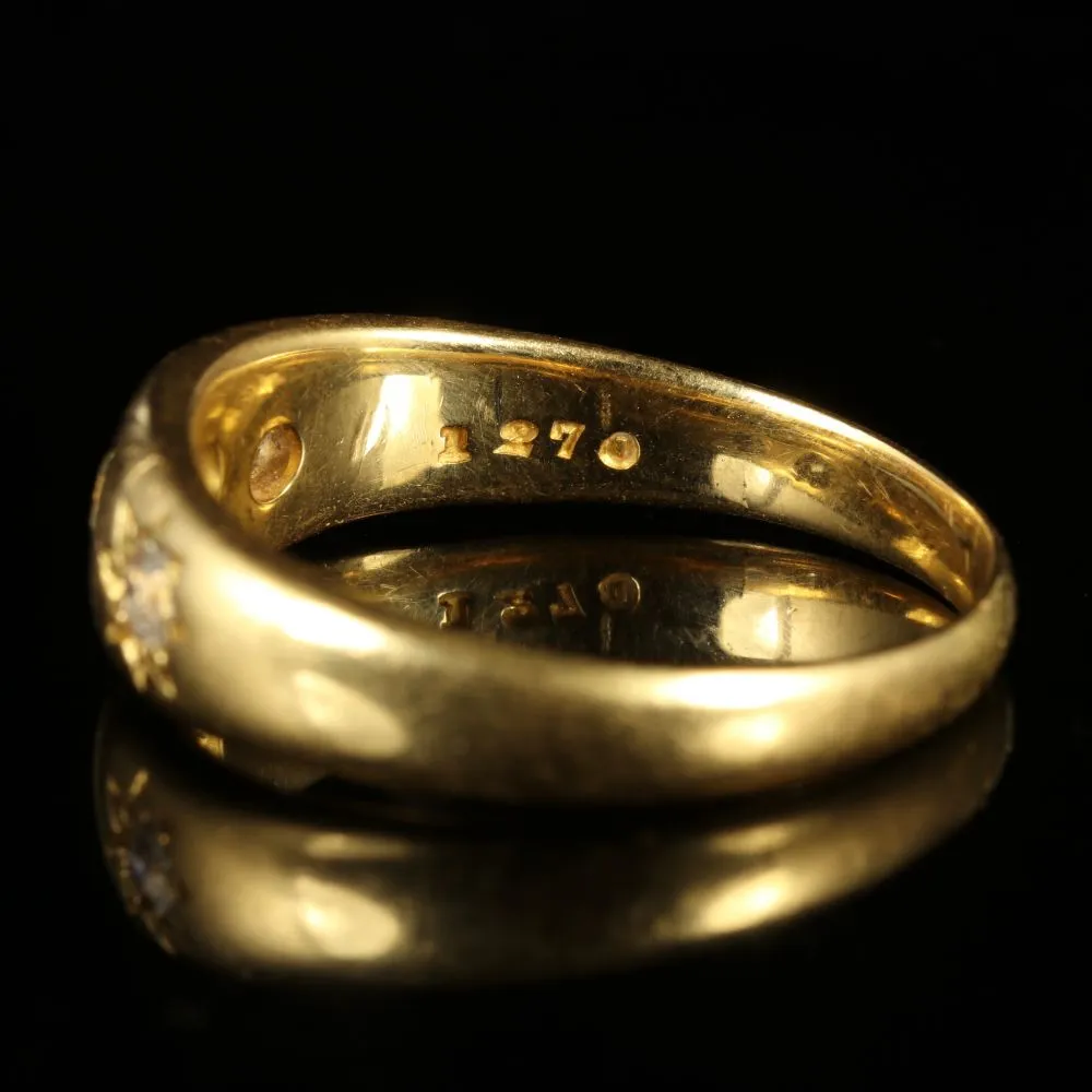 Antique Victorian 0.40Ct Diamond 18Ct Yellow Gold Trilogy Ring Unisex