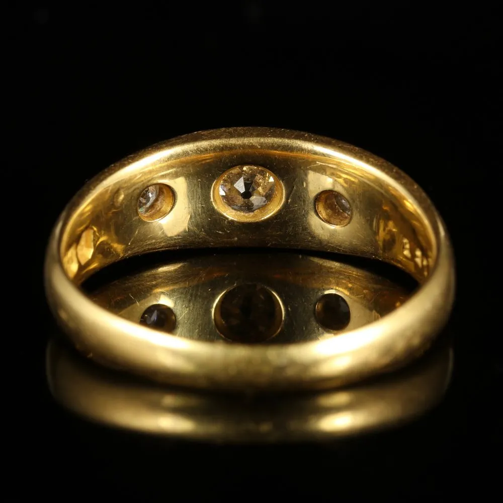 Antique Victorian 0.40Ct Diamond 18Ct Yellow Gold Trilogy Ring Unisex