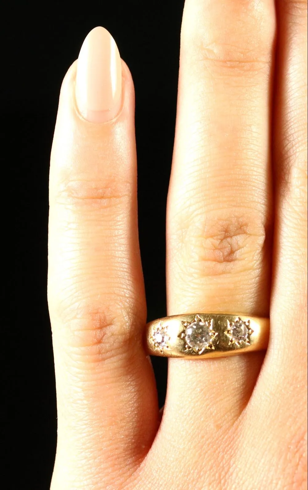Antique Victorian 0.40Ct Diamond 18Ct Yellow Gold Trilogy Ring Unisex