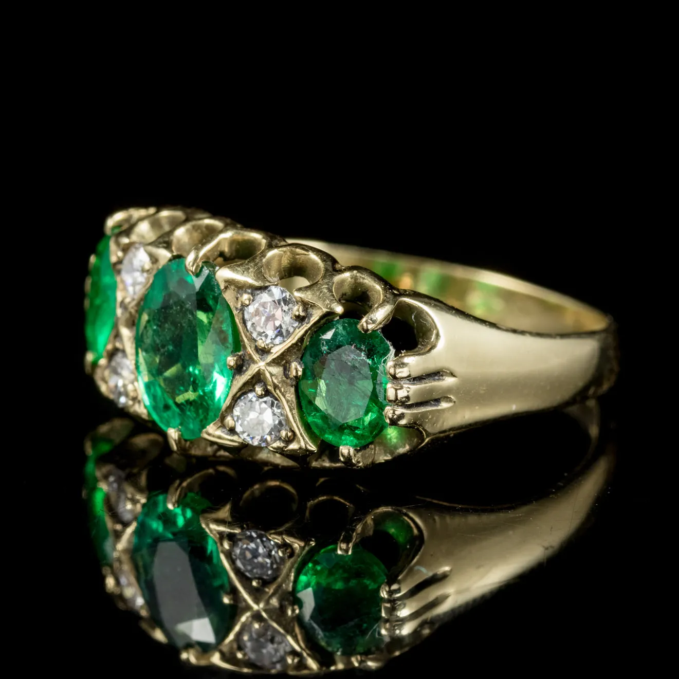 Antique Victorian 18Ct Gold Emerald Diamond Ring Circa 1900