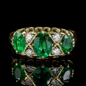 Antique Victorian 18Ct Gold Emerald Diamond Ring Circa 1900