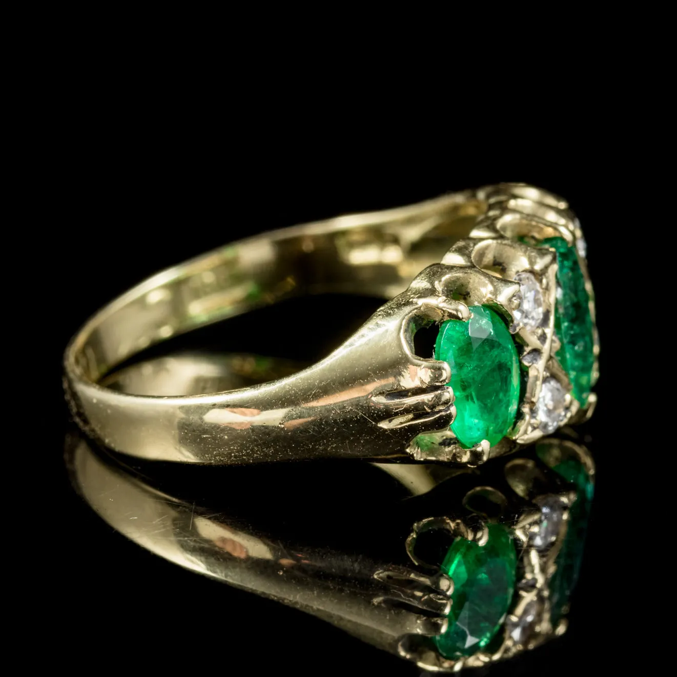 Antique Victorian 18Ct Gold Emerald Diamond Ring Circa 1900