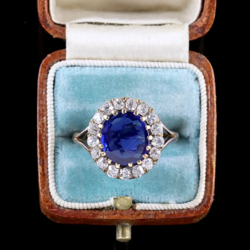 Antique Victorian Sapphire Diamond Cluster Ring Circa 1880