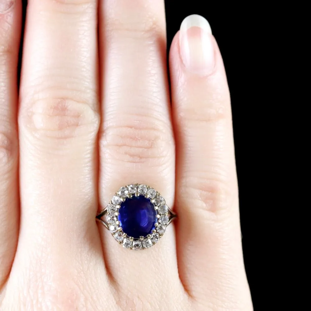 Antique Victorian Sapphire Diamond Cluster Ring Circa 1880