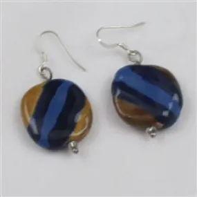 Blue Striped Kazuri Earrings Fair Trade Bead Earrings