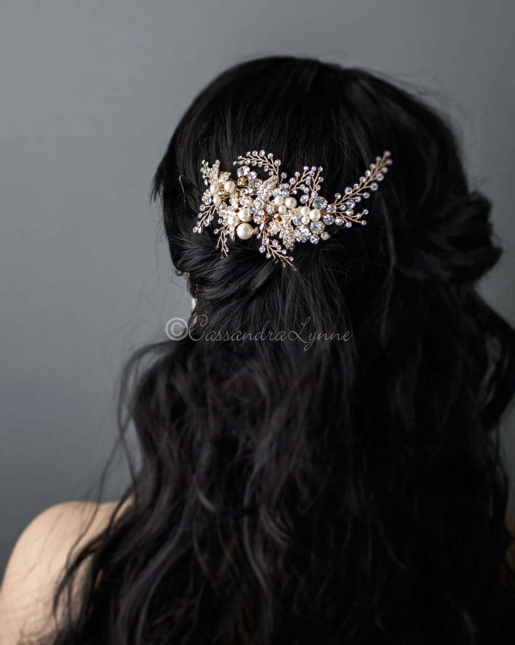 Bridal Headpiece Clip of Jewel Sprays and Pearls