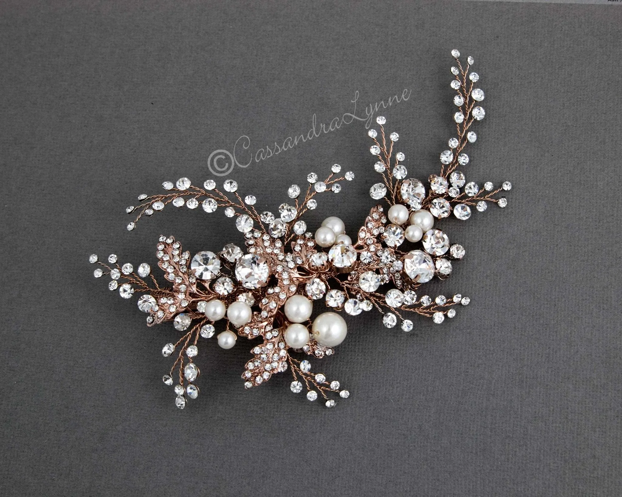 Bridal Headpiece Clip of Jewel Sprays and Pearls