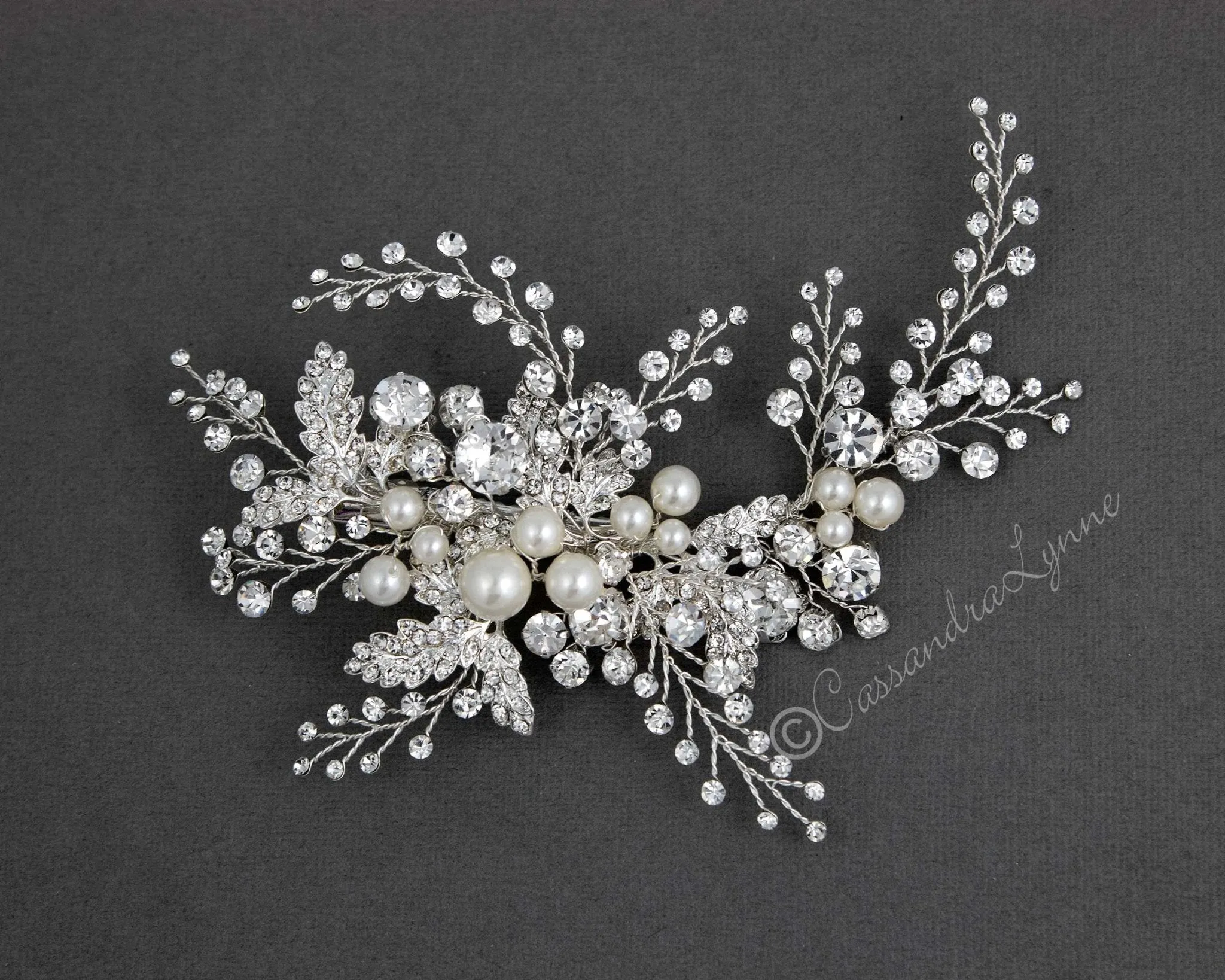 Bridal Headpiece Clip of Jewel Sprays and Pearls