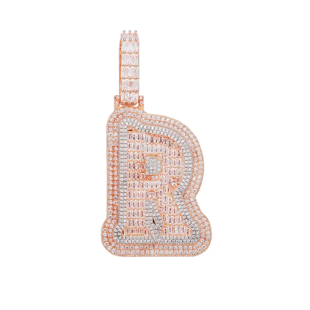 Custom Double Layers Baguetted Letter Pendant