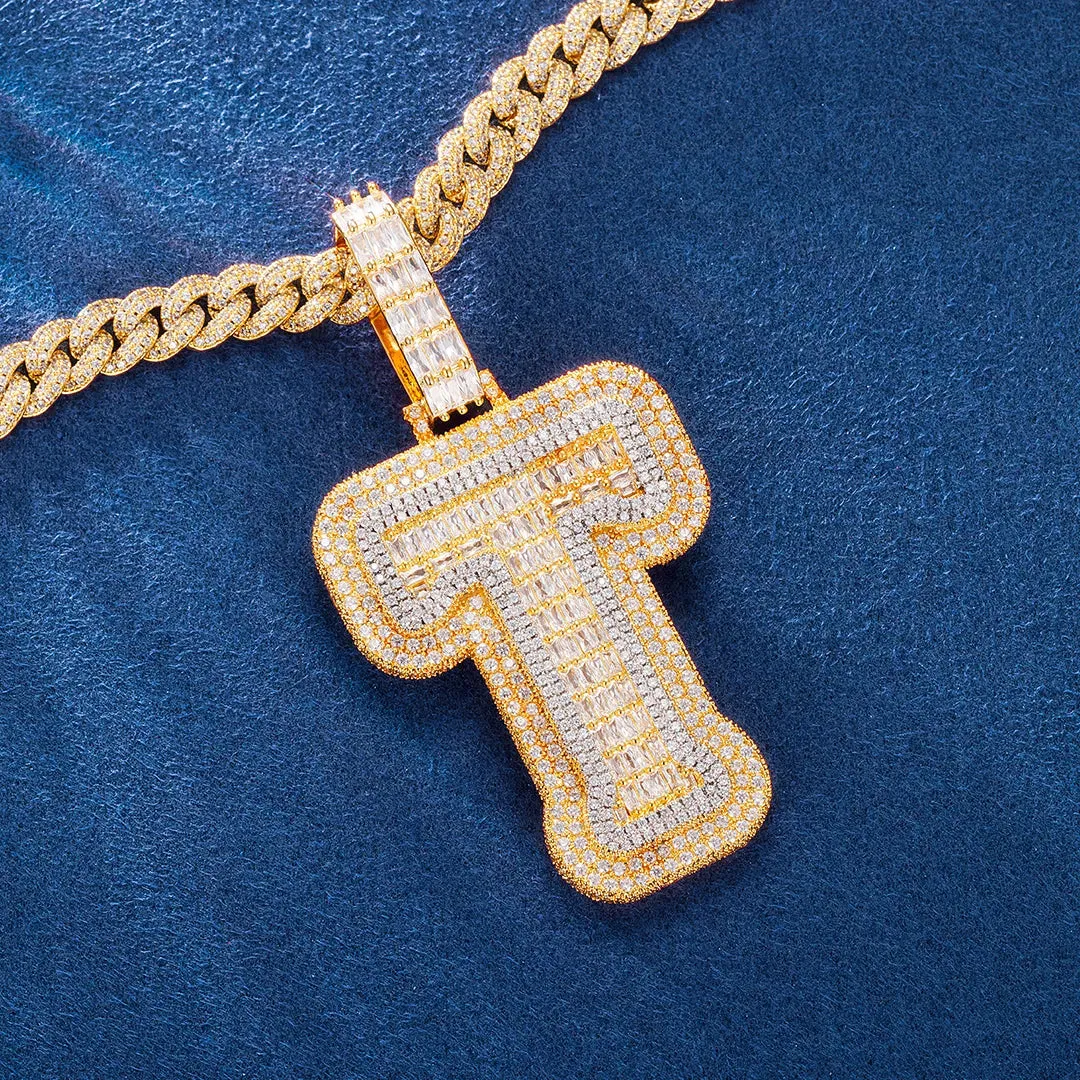 Custom Double Layers Baguetted Letter Pendant