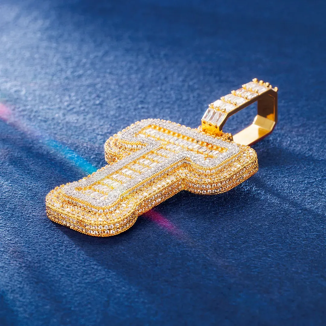 Custom Double Layers Baguetted Letter Pendant