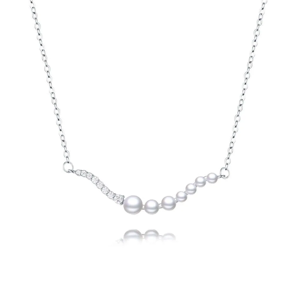 CZ Diamond 925 Sterling Silver Pearl Pendant Necklace