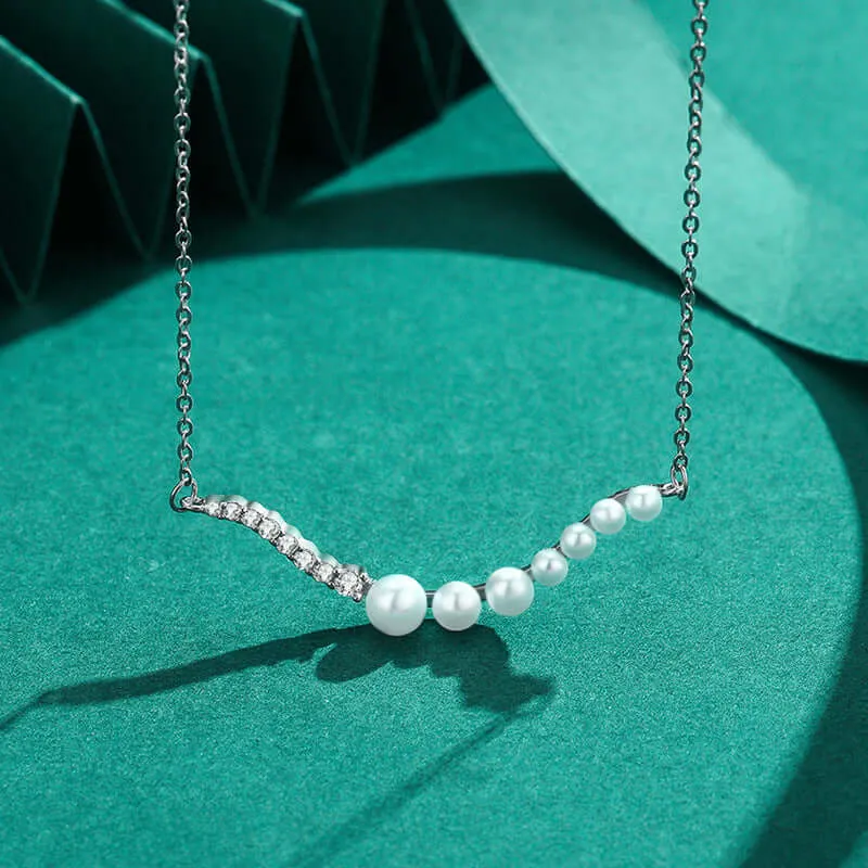 CZ Diamond 925 Sterling Silver Pearl Pendant Necklace