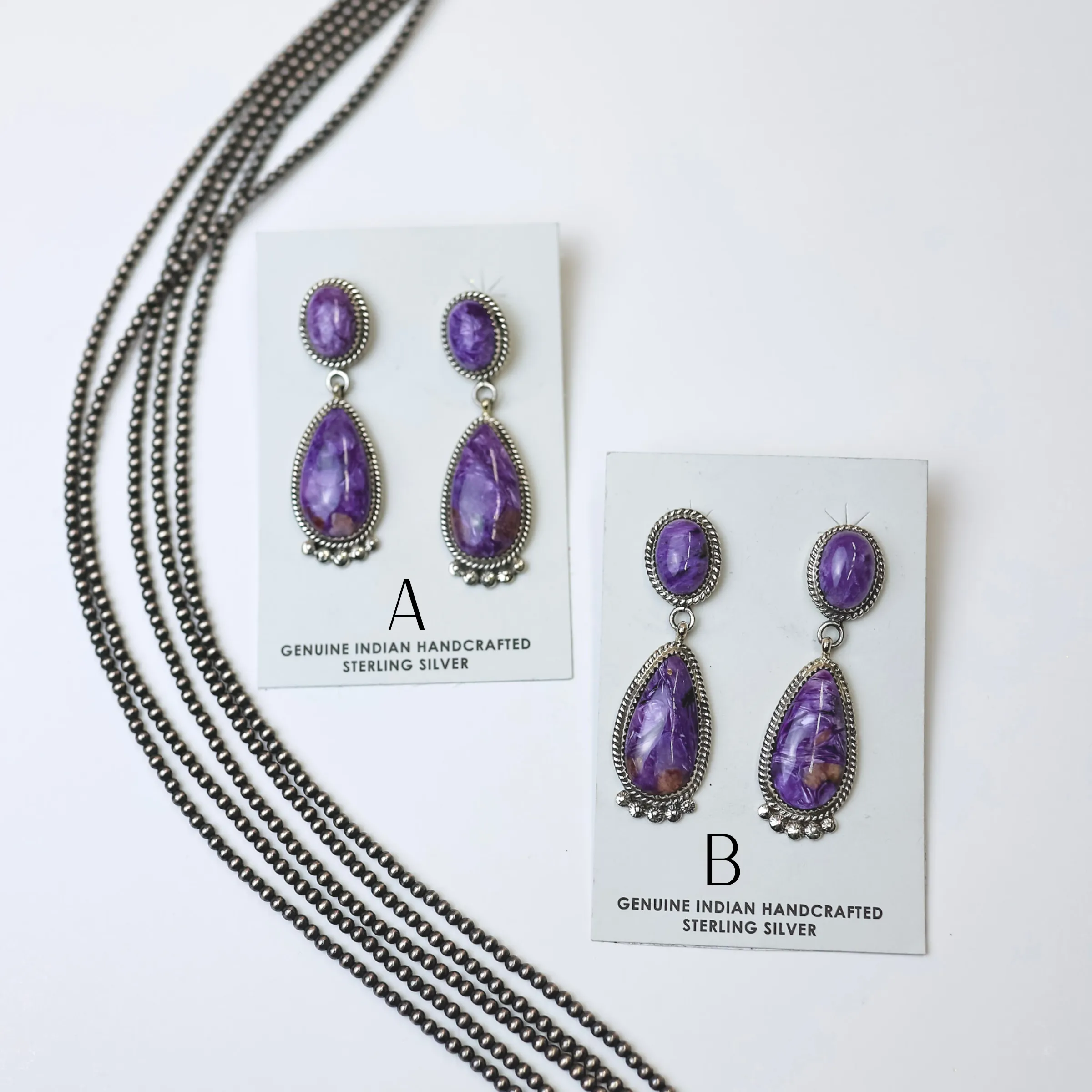 Elouise Kee | Navajo Handmade Sterling Silver & Charoite Drop Earrings