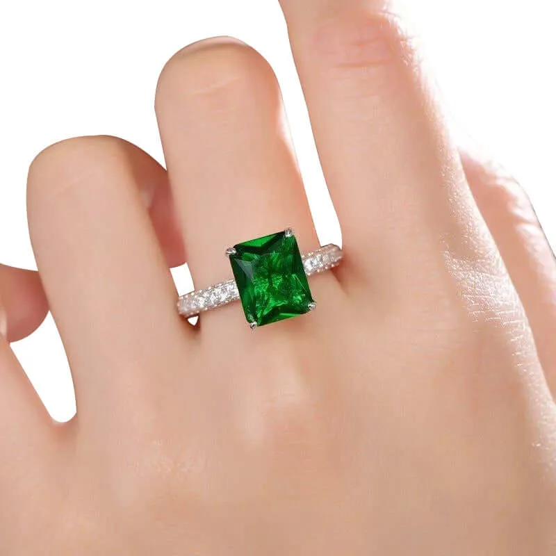 Emerald Green Radiant Cut Engagement Ring