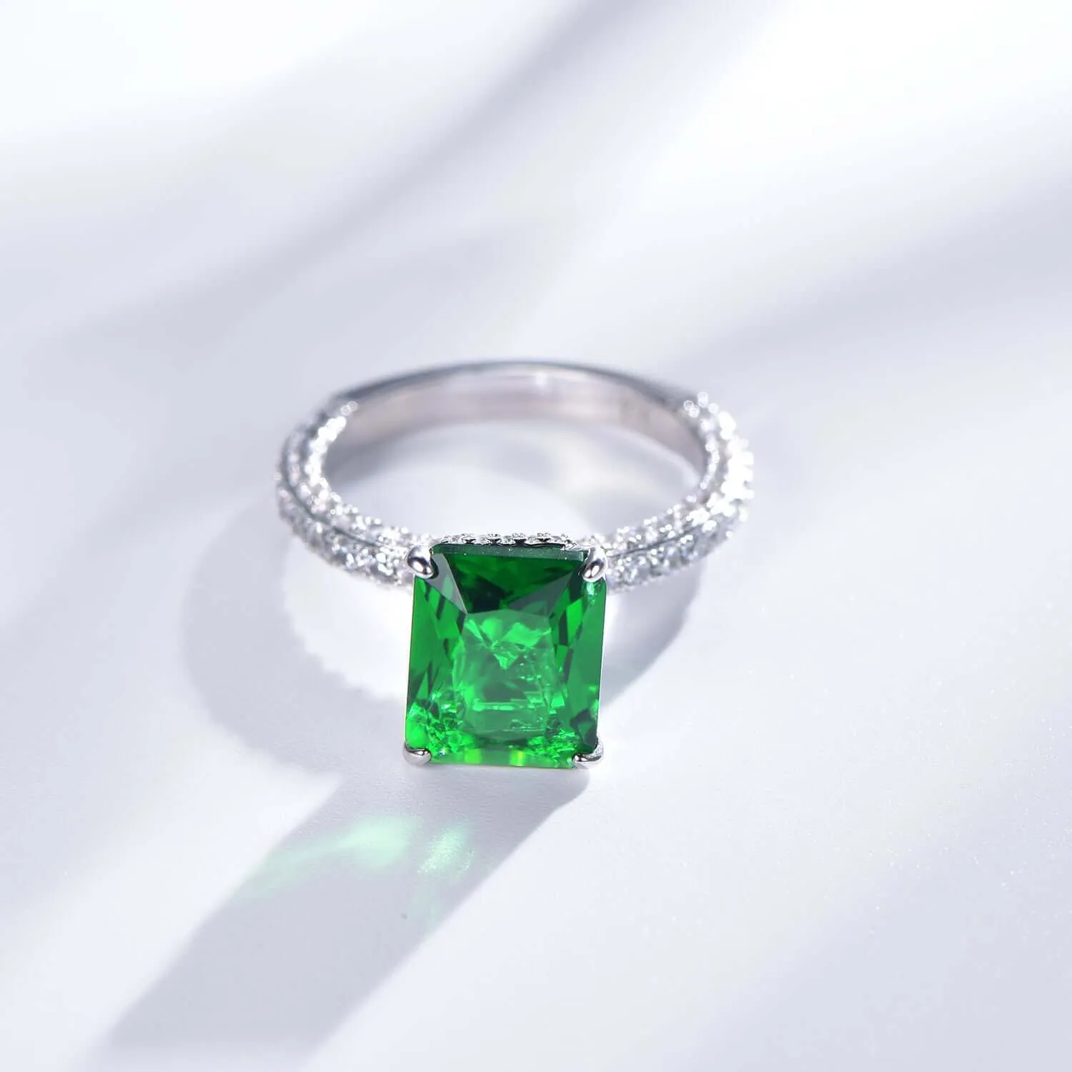 Emerald Green Radiant Cut Engagement Ring