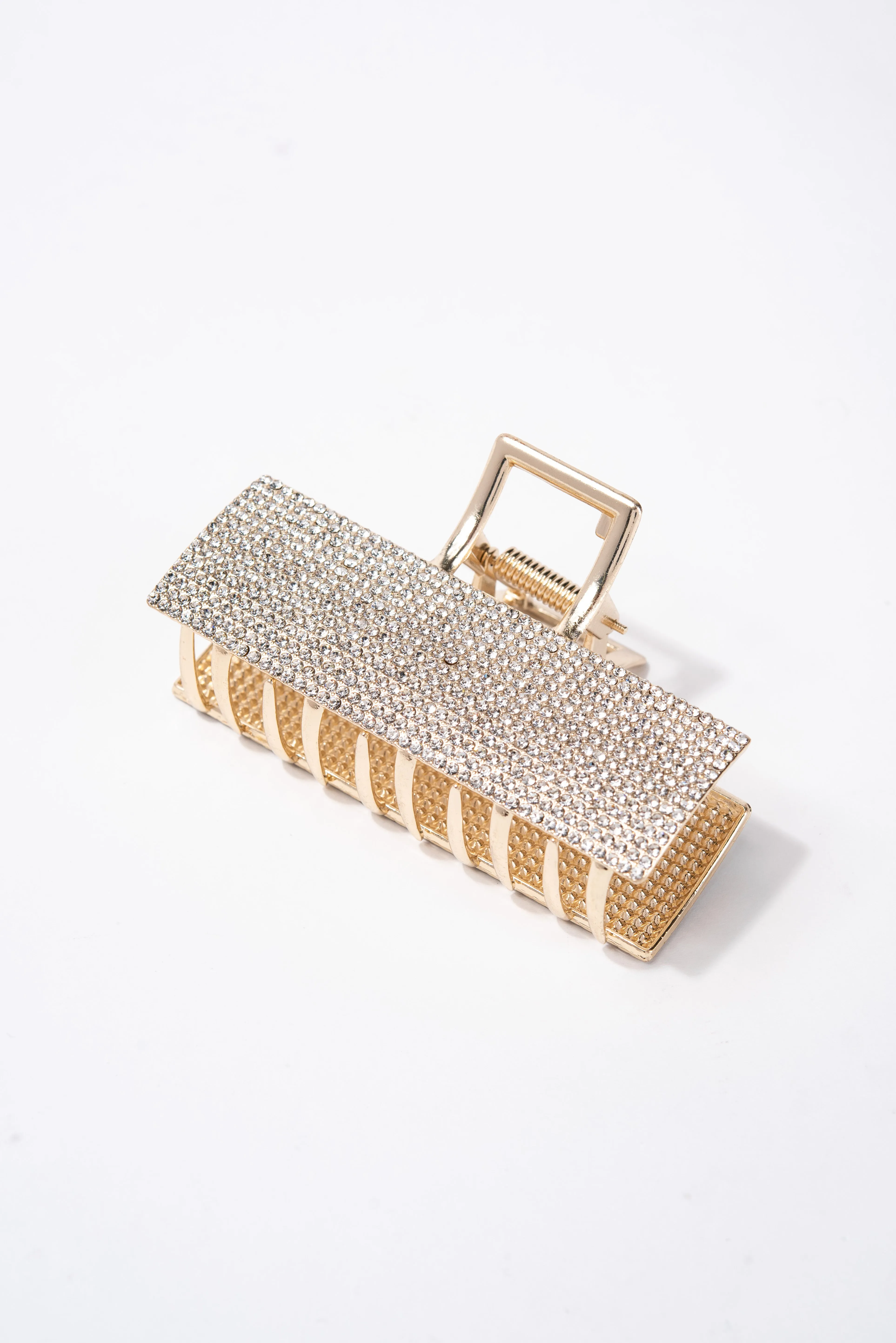 Emily Crystal Pave Rectangular Metal Hair Claw Clip