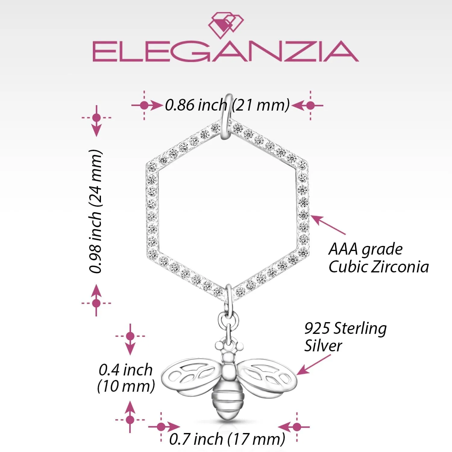 Geometric Honeycomb Pendant with Bee Pendant Silver