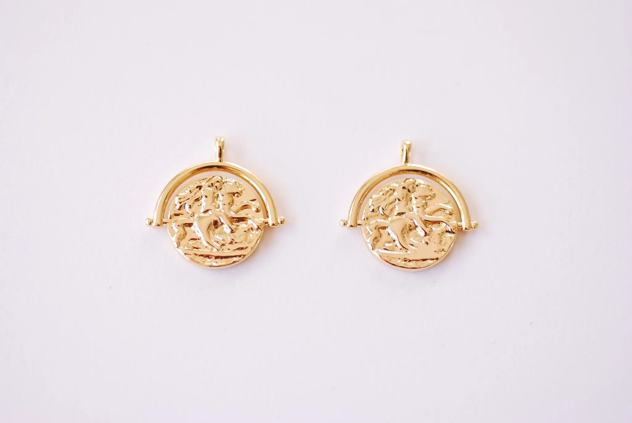 Greek Coin Horse Medallion Pendant - 16k gold plated over Brass Greek Coin Horse Medallion Charm Pendant HarperCrown Etsy B108