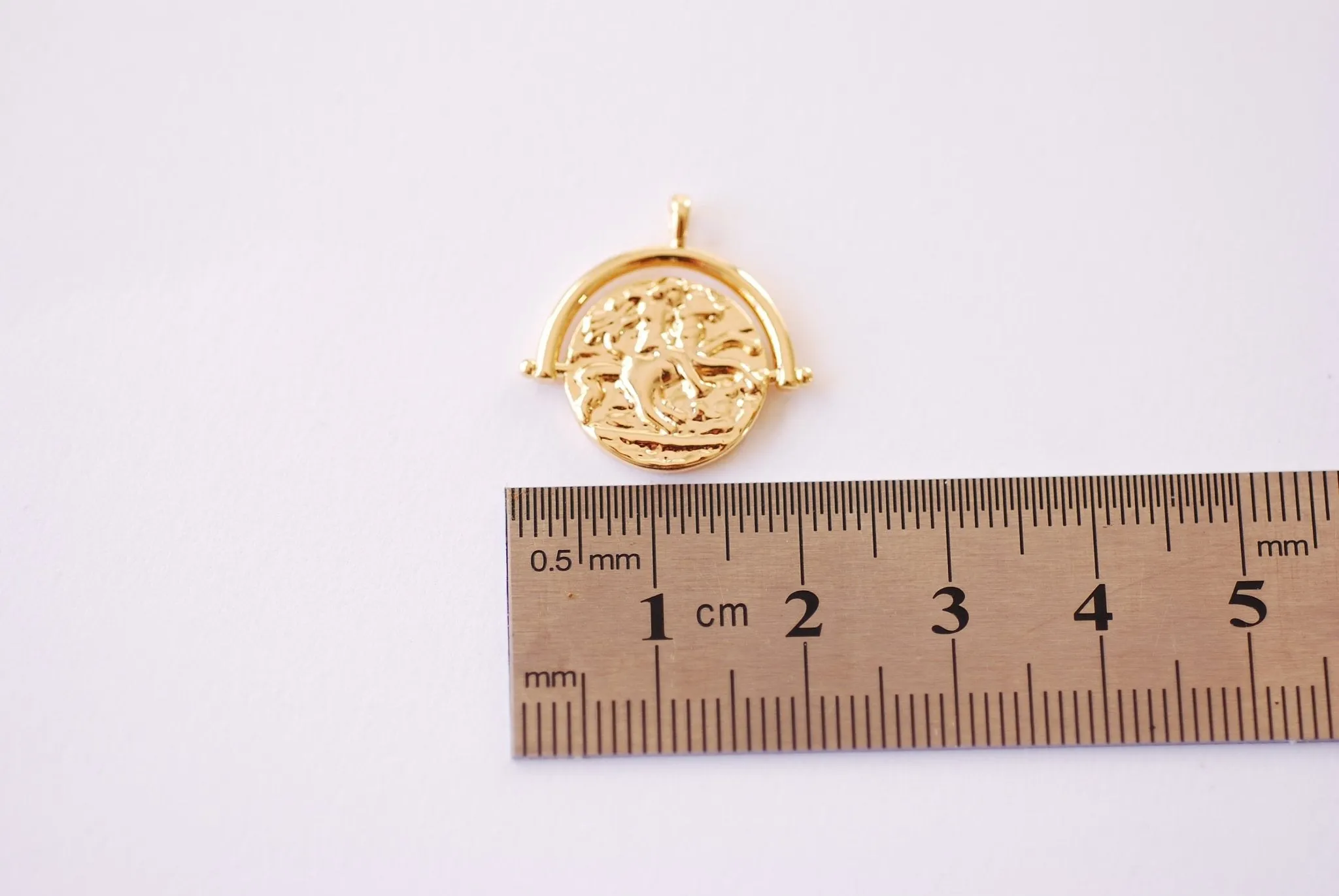 Greek Coin Horse Medallion Pendant - 16k gold plated over Brass Greek Coin Horse Medallion Charm Pendant HarperCrown Etsy B108