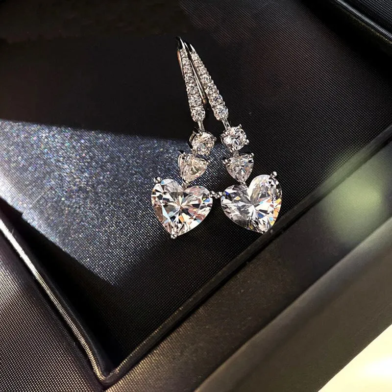 Heart Lab Diamond Dangle Earrings and Necklace -  925 sterling silver