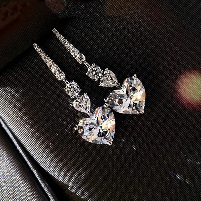 Heart Lab Diamond Dangle Earrings and Necklace -  925 sterling silver