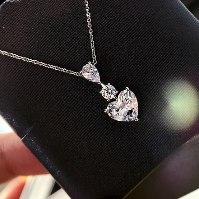 Heart Lab Diamond Dangle Earrings and Necklace -  925 sterling silver