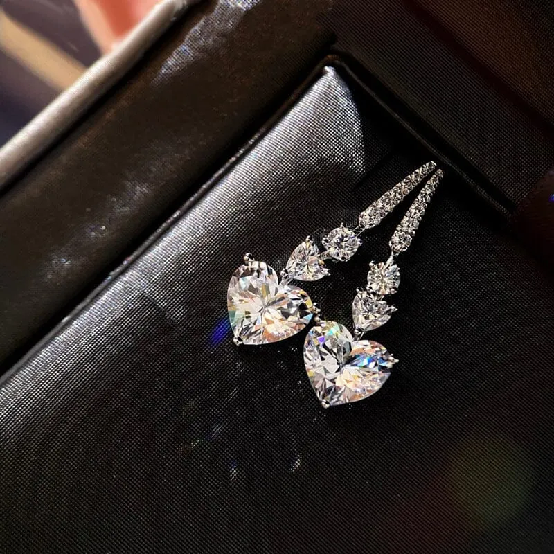 Heart Lab Diamond Dangle Earrings and Necklace -  925 sterling silver